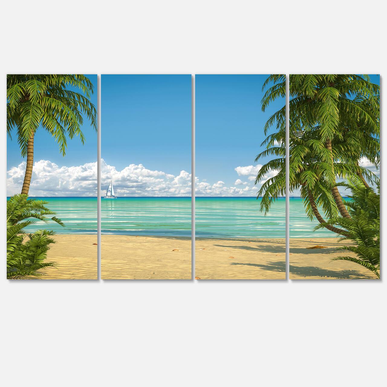 Designart - Palms at Caribbean Beach - Seashore Photo Canvas Art Print